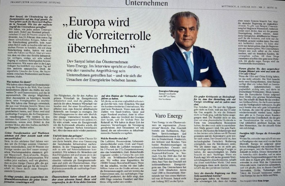 Interview in Frankfurter Allgemeine Zeitung "Europe will take the lead